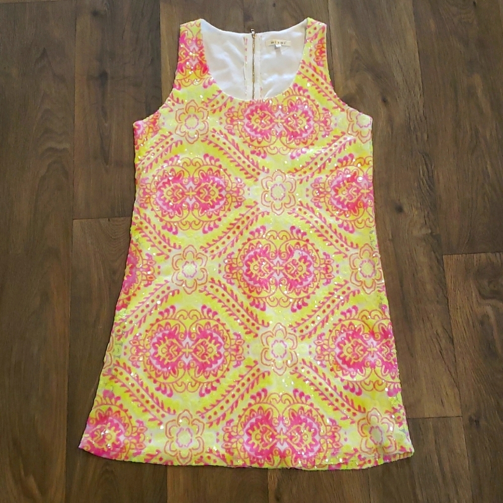 MIAMI Fucsia and Yellow Sequins Mini Dress